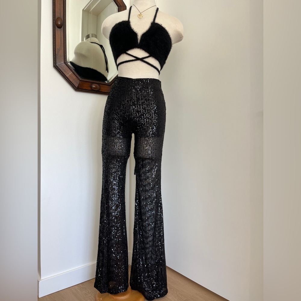 Nasty Gal Black Sequin Flare Pants
